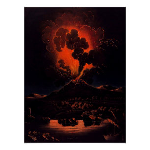 Póster Erupción del Monte Etna por la noche (F Weber)