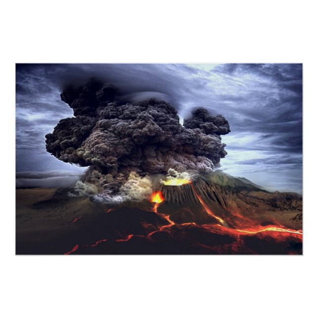 Póster Erupción del volcán en la montaña (Anverso)