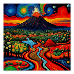 Póster Erupción del volcán en la noche 10