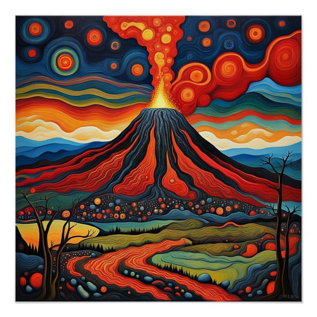 Póster Erupción del volcán en la noche 5 (Anverso)