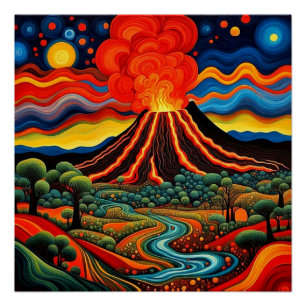 Póster Erupción del volcán en la noche 6