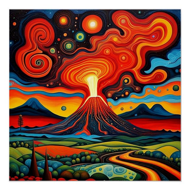 Póster Erupción del volcán en la noche 7 (Anverso)