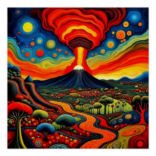 Póster Erupción del volcán en la noche 9