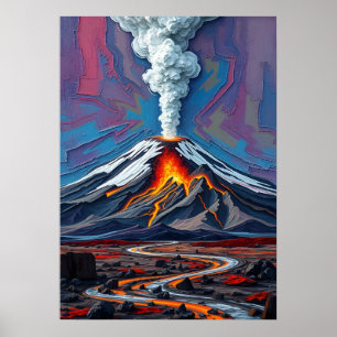 Póster Erupción en movimiento - Fiery Volcano Paisaje Art
