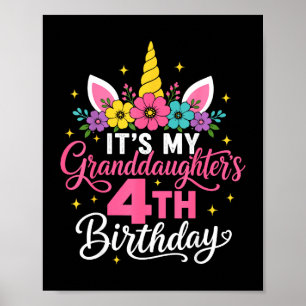 Póster Es el cuarto cumpleaños de mi nieta Unicornio Abue