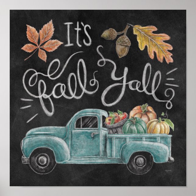 Póster Es el otoño - Camión de Chalkboard (Frente)
