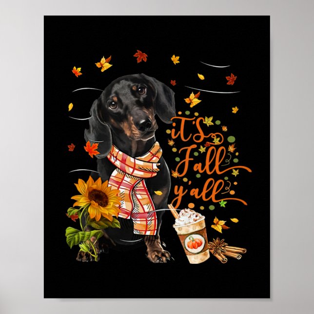 Póster Es Fall Y'all Dachshund Dog Thanksending Hallowe (Frente)