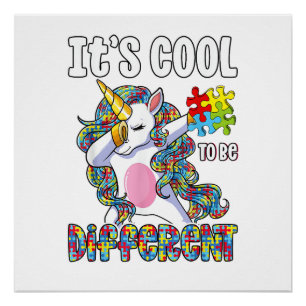 Póster Es genial ser diferente Dabbing Unicorn Autismo A
