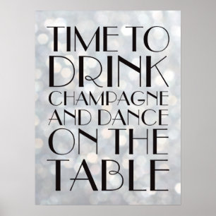 Póster Es hora de beber Poster de champagne plata en los