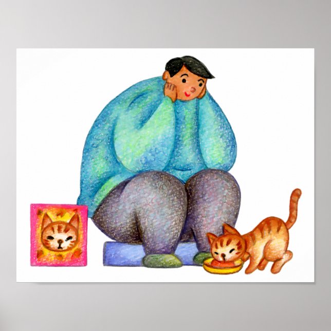 Póster Es hora de comer para mi querido gato. (Frente)