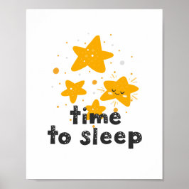 Póster Es hora de dormir. Estrellas nocturnas. Bebé de gu