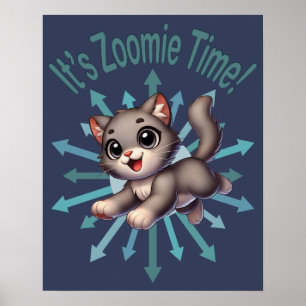 Póster Es Hora de Zoomie Gato Gris y Blanco Lindo