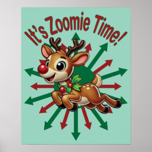 Póster ¡Es hora de Zoomie! Navidades renos