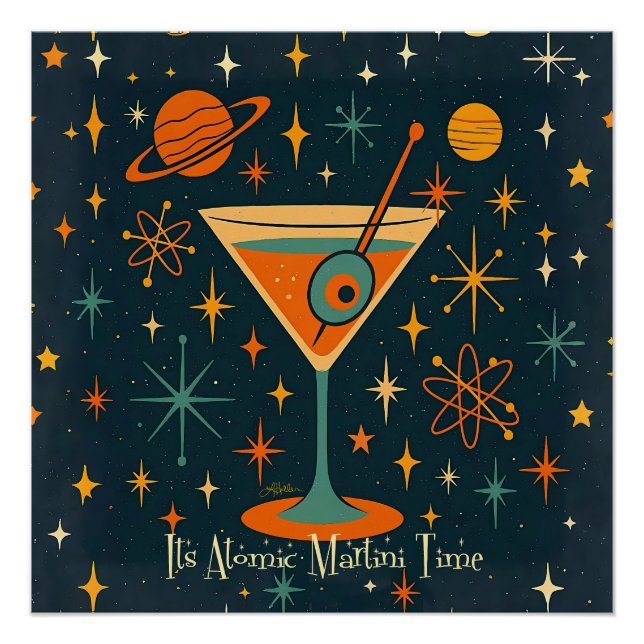 Póster Es hora del Martini Atómico Estrellas Cósmicas (Anverso)