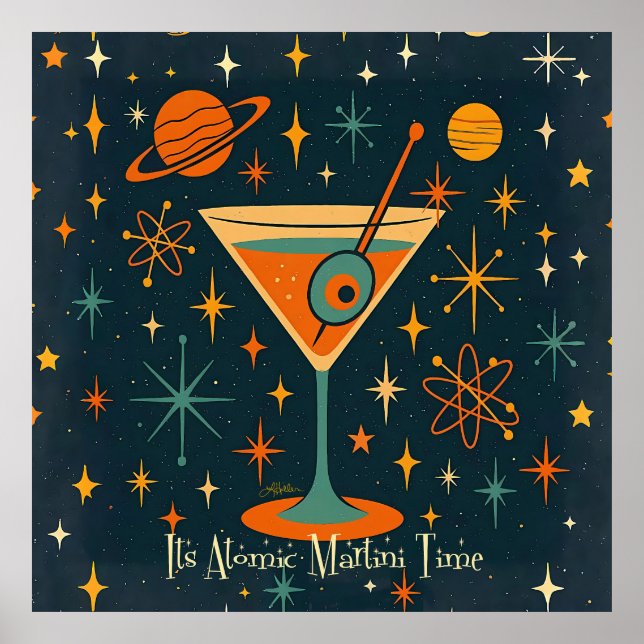 Póster Es la hora del Martini Atómico Estrellas Cósmicas (Frente)