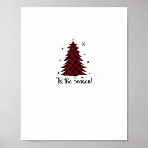 Póster Es La Temporada Arbol De Navidad Cuadros Rojos