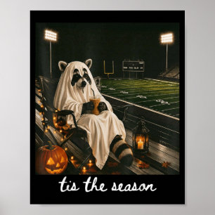 Póster Es La Temporada Fútbol Mapache Fantasma Halloween