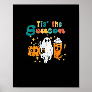Póster Es La Temporada Latte De Calabaza Retro Halloween 