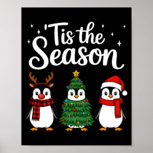 Póster Es La Temporada Pingüino Navidad Santa Manga Larga