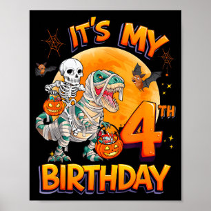Póster Es Mi 4 Cumpleaños Dinosaurio Esqueleto Momia Hall