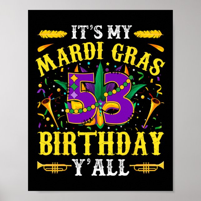 Póster Es mi 53.ª celebración del cumpleaños del Mardi Gr (Frente)