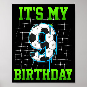 Póster Es Mi 9 Cumpleaños Divertido Cumpleaños Fútbol Niñ