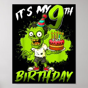 Póster Es Mi Cumpleaños 9 Zombie 9 Años Feliz Halloween