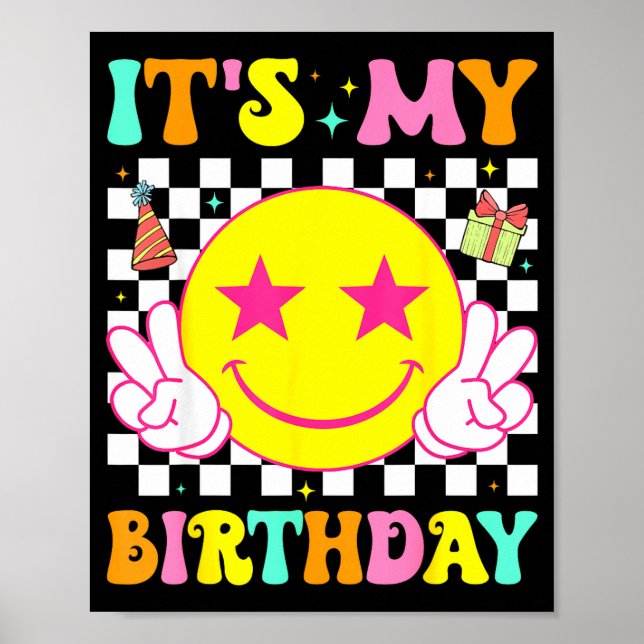 Póster Es Mi Cumpleaños Cara Sonriente Feliz Paz Chicas N (Frente)