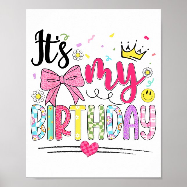 Póster Es Mi Cumpleaños Coquette Lazo Flor Cumpleaños Muj (Frente)