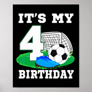 Póster Es mi cumpleaños de 4 años partido de fútbol cuart