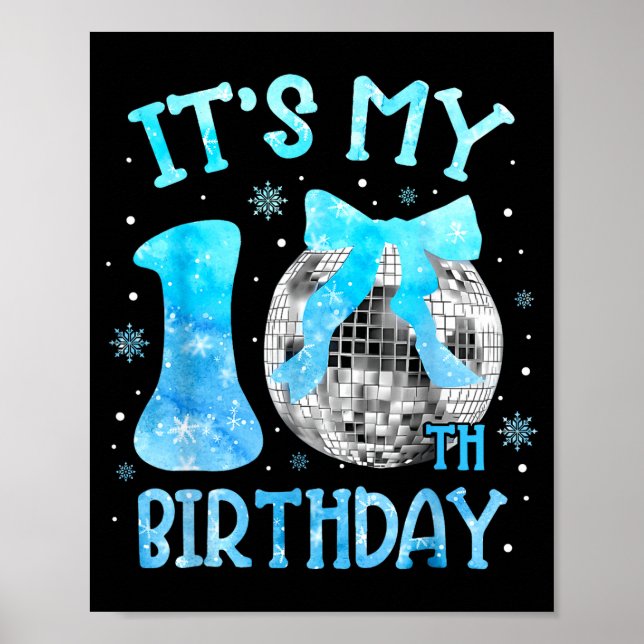 Póster Es Mi Cumpleaños Número 10 Coquette Lazo Disco 10  (Frente)