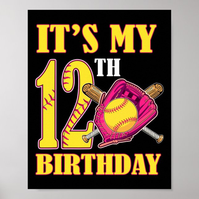 Póster Es Mi Cumpleaños Número 12 Tema Suave Para Niña 12 (Frente)
