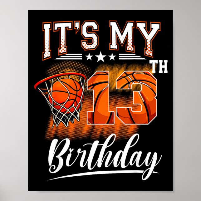 Póster Es mi cumpleaños número 13 Tema de baloncesto 13 a (Frente)