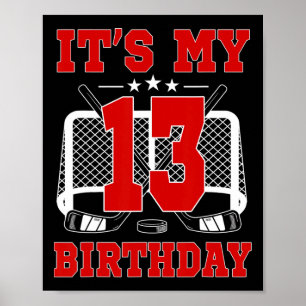 Póster Es mi cumpleaños número 13 tema de hockey sobre hi