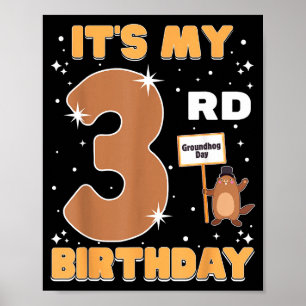 Póster Es mi cumpleaños número 3 Día de la marmota niña d