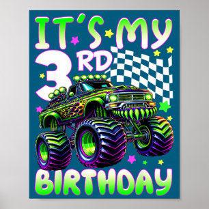 Póster Es mi cumpleaños número 3 niño camión monstruo 3 a