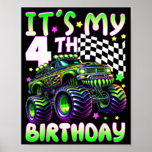 Póster Es mi cumpleaños número 4 niño camión monstruo 4 a