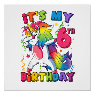 Póster Es mi cumpleaños número 6 Fiesta de 6 años adorabl