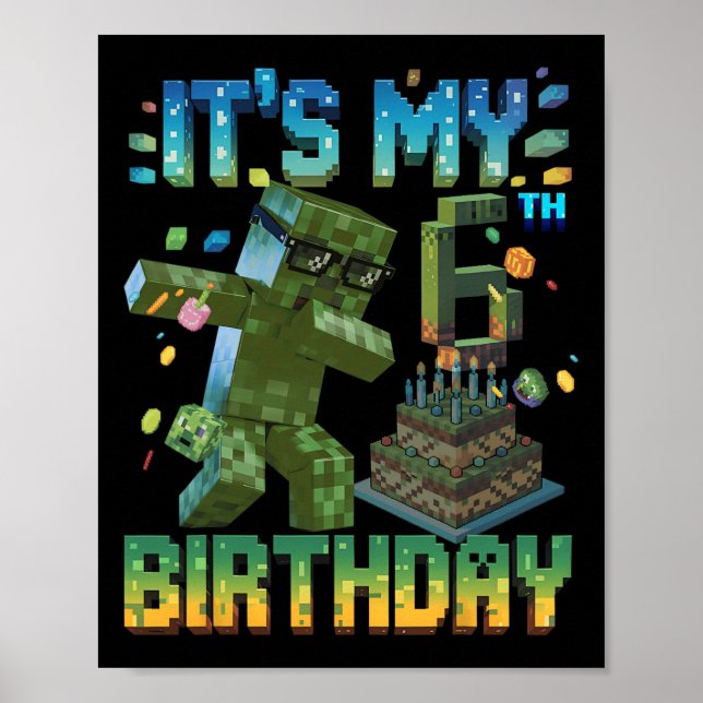 Póster Es mi cumpleaños número 6 Gamer Pixel Número Cumpl (Frente)