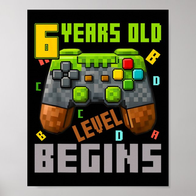 Póster Es mi cumpleaños número 6 Pixel Gaming Controller  (Frente)