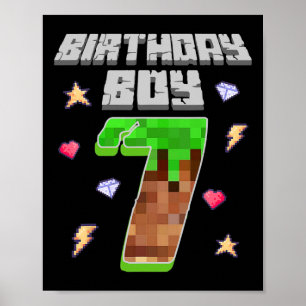 Póster Es Mi Cumpleaños Número 7 Niño Siete 7 Años Pixel 