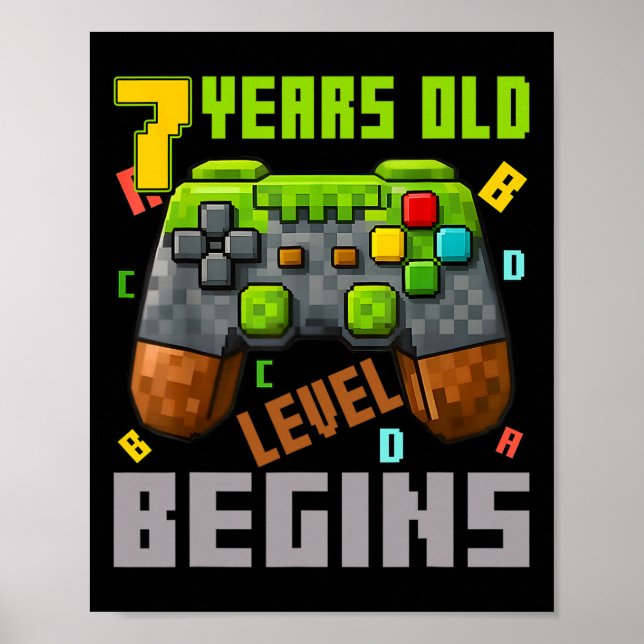 Póster Es mi cumpleaños número 7 Pixel Gaming Controller  (Frente)