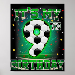 Póster Es Mi Cumpleaños Número 9 Fútbol Para Niños 9 Años