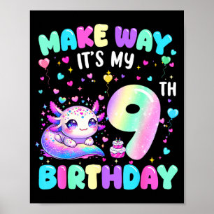 Póster Es Mi Cumpleaños Número 9 Niña Linda Axolotl 9 Año