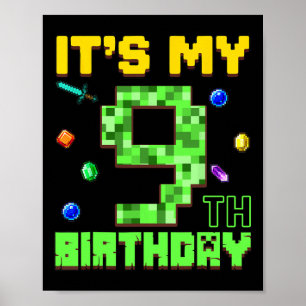 Póster Es mi cumpleaños número 9 Niño de 9 años Jugador d
