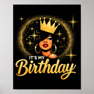 Póster Es Mi Cumpleaños Reina Afroamericana Africana Negr