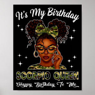 Póster Es Mi Cumpleaños Scoro Queen Camo Bow Afro Negro G