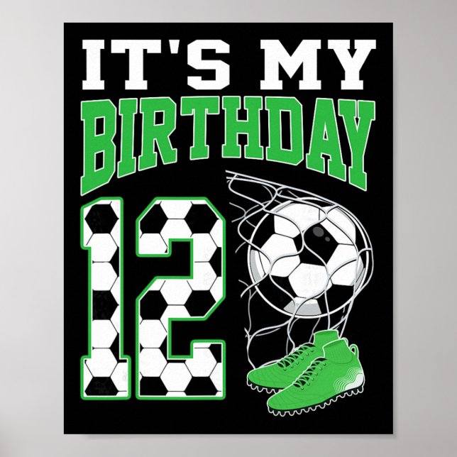 Póster Es mi fiesta de cumpleaños número 12 de fútbol par (Frente)