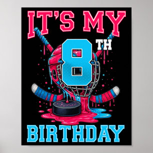 Póster Es mi octavo cumpleaños Hockey 8 años Helado D