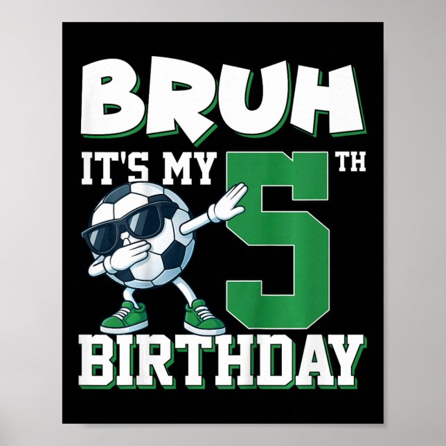 Póster Es mi quinto cumpleaños chico fútbol 5 años (Frente)